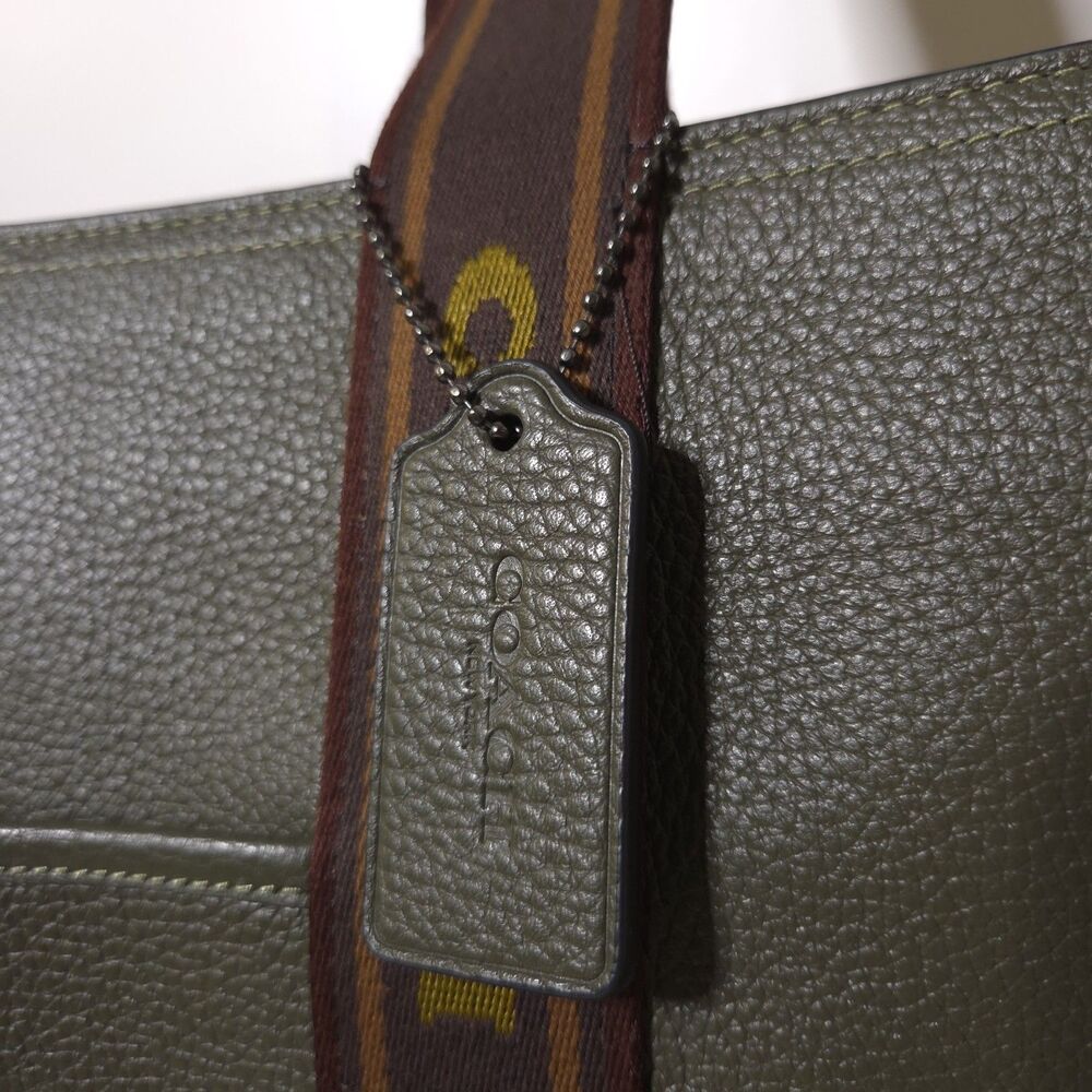 Coach Olive Pebbled Leather Smith Tote Bag Large Logo Strap Womens - Picture 5 of 16